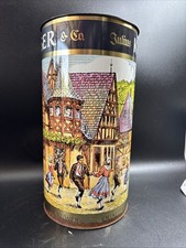  Julius Kayser & Co Trash Can~ Umbrella~ Metal Canister  Village Scene. VTG 14