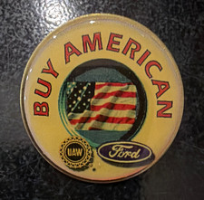 Buy American UAW Ford Round Lapel Pin Button w/ American Flag picture
