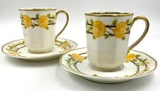TWO THEODORE HAVILAND LIMOGES YELLOW CHOCOLATE CUPS & SAUCERS, SCHLEIGER H2402 picture