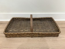 VTG Signed Woven Wood Splint Gathering Basket Bentwood Handle Garden Farmhouse  picture