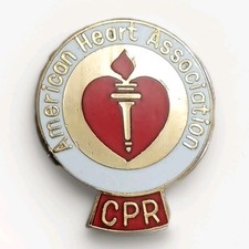 Vintage American Heart Association CPR Gold Tone Lapel Hat Pin Pinback picture