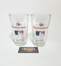 Budweiser 150th Anniversary MLB Baseball 16 Oz Pint Beer Glasses Set Of (2) New picture