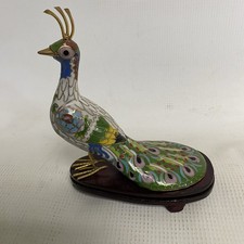 Vtg Cloisonne Enamel Long Tail Peacock Figurine Standing Multi Colored picture