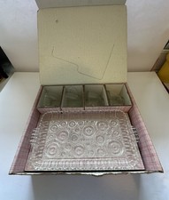 VTG Anchor Hocking Serva Snack Set 4 Plates 4 Cups Circle Bubble Pattern IOB picture