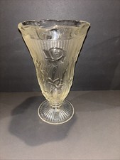 Vintage Jeanette Clear Depression Glass Iris and Herringbone Footed Vase 9” Tall picture