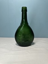 Vintage Nuline NY Green Glass Union Flask Clasped Hands Eagle Historical Bottle picture