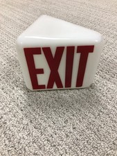 Vtg Double Sided Triangular Milk Glass EXIT Sign Globe Movie Theater Light Shade picture