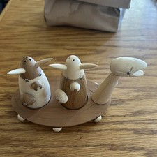 1960s Norcrest Viking S&P Shakers Wooden 3 Piece Set with Ship Rare Japan picture