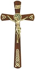Antiqued Tone Walnut Wood Crucifix with Gold Tone Celtic Plaque Center ,12 In picture