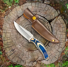 Handmade Stainless Steel Hunting Fixed Blade Knife Blue Wood Handle With Sheath picture