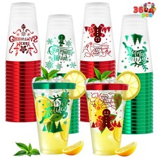 36 PCS Christmas Plastic Cups Disposable, 16 oz Christmas Red and Green Plastic picture