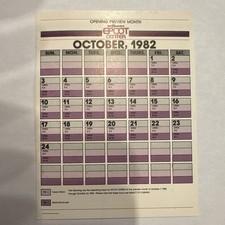 EPCOT CENTER October, 1982 Opening Preview Month Calendar - very rare picture