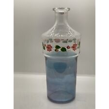Glass Decanter Carafe Bottle Italy Blue Clear Hand Painted Blown Vintage picture