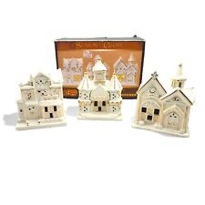 Cracker Barrel Season Of Glory Village Houses With Gold Set Of 3 Lighted  picture