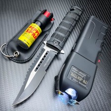 Tactical Stun Gun Flashlight + Pocket Knife + Pepper Spray Self Defense KIT EDC picture
