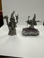 Lot 2 vintage Spoontiques Pewter wizard w/ crystal and dragon head staff picture