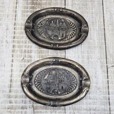 Pair Of Vintage Souvenir De Paris Tour Eiffel Tower Bronze Oval Ashtrays France picture
