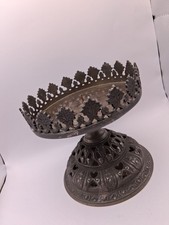 Vtg. Antiq Finish Uniq Leaf Crown Shaped Candleholder W Central Spike.Filigree.  picture