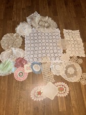 VTG Lot 28 Lace, Linen, Crocheted Doilies, Various Sizes, Colors, Patterns picture