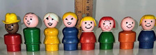 RARE VTG Original Fisher Price Little People Lot Wood Bodies & Plastic Heads picture