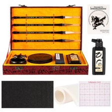 Chinese Calligraphy Set & Japanese Writing Kit for Beginners - Red Ink, Brushes picture