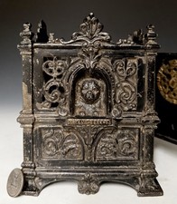 J Barton Smith Cast Iron Fidelity Trust Bank w/ Time Lock, Teller & Dogs, c.1890 picture