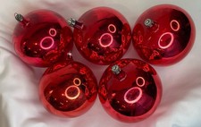 Lot Of 5 Vintage Large 4” Red Blown Glass Mercury Ball Christmas Ornaments picture