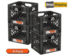 Juggernaut Storage 16QT Heavy-Duty Plastic Milk Crate Black with Built-in Handle picture