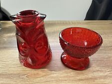 Viking - Ruby Red Owl Fairy Lamp - Glass -Votive Candle Tea Light Holder Vintage picture
