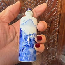 Chinese Blue and White Porcelain Snuff Bottle, Hand Painted Landscape,Collectib picture