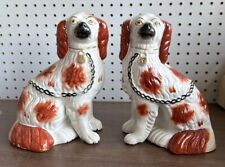Pair Of Antique 9” tall Staffordshire Pottery Spaniel Dogs luster. picture