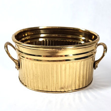 Vtg Hosley Lacquered Solid Brass Oval Planter Pot Double Handles 6