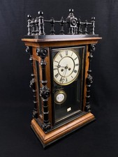 Wood Cabinet Mantel Clock Black Turned Columns Spindle Gallery Pendulum Untested picture