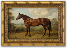 Vintage Gold Frame Horse Wall Art Classical Photo Frame Brown Horse Canvas Pain picture