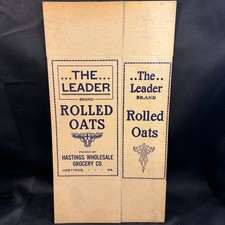 Antique The Leader Brand Rolled Oats Box Hastings Wholesale Grocery PA Vintage picture