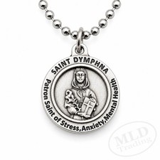 Saint St Dymphna Medal Pendant Necklace Made in Italy Patron of Stress & Anxiety picture