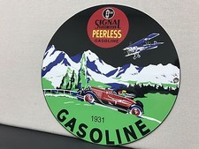 Signal Peerless gasoline 1931 purr pull RARE garage round metal  sign picture