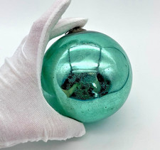 Antique German Kugel Ornament 4” Mint Green Heavy Blown Glass Original Cap picture