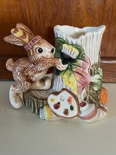 VTG Fitz and Floyd Bunny Painting A Leaf Candle Holder Fall Thanksgiving Décor picture