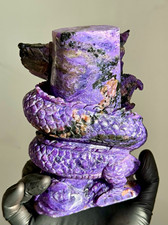 Hand-Carved Charoite Dragon: Rare Purple Healing Crystal Decor picture