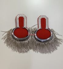 Silver Moon Shoulder Epaulettes On Red Silver Fringe Marching Band Epaulettes picture