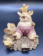 Vintage Country Pig Figurine Polka Dot Shorts Hen Chicks Farmhouse Decor 2.5