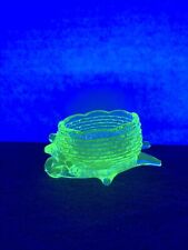 Green Vaseline Glass Wheel Barrow Toothpick Holder Glows Under Black Light. picture