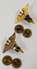 2 Vintage US Army Nurse Corps Caduceus Gold Tone Medical Insignia Collar Pin picture
