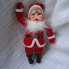 Vtg Mid-Century Flocked Santa Claus Rubber Face 9 Inch Christmas Figurine Fair picture