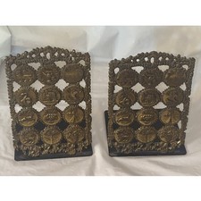 Vintage Oppenheim Israel Brass Zodiac Signs Bookends MCM Judaica Astrology 1960s picture