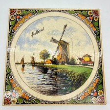 Vintage Holland Windmill Ceramic Tile Trivet Polychrome 6.25