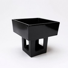 MCM Toyo Japanese Ikebana Vase Black Ceramic Pedestal Flower Arrangement Planter picture