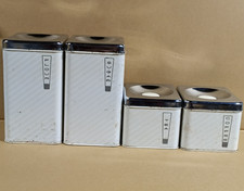 Vintage Lincoln Beautyware Metal White & Chrome Canisters Set 4 Kitchen picture