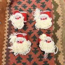 Vtg Sequin & Felt Santa Claus Christmas Handmade Ornament Napkin Holders Set 4 picture